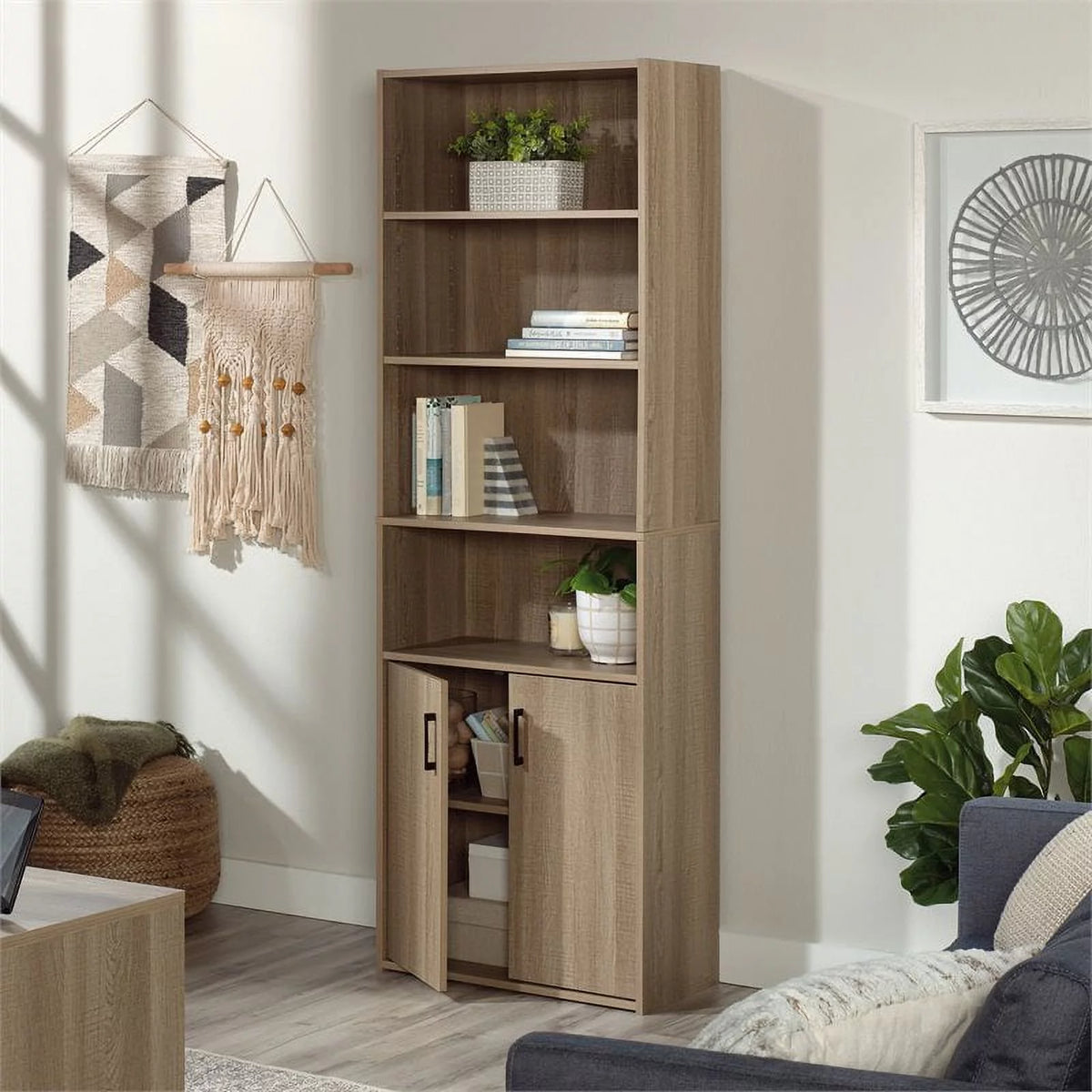 4-Shelf Engineered Wood Bookcase with Doors A6702