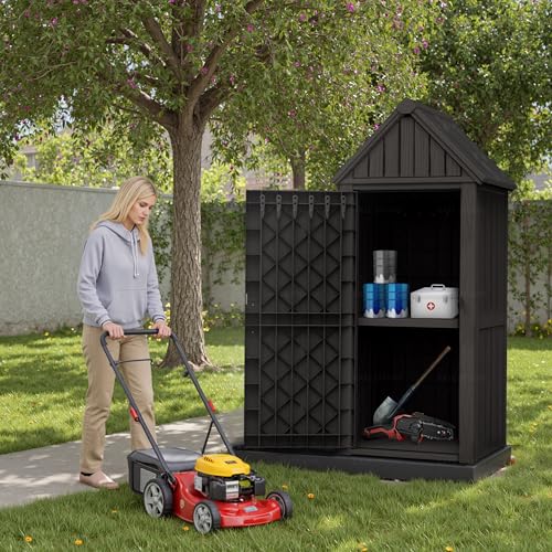 Grey Resin Outdoor Storage Shed with Lockable Door B5053