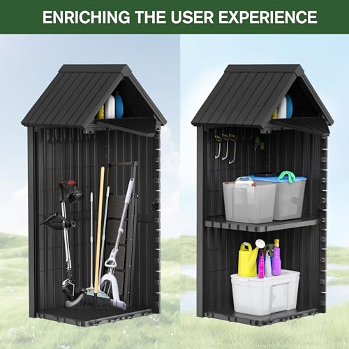 Grey Resin Outdoor Storage Shed with Lockable Door B5053
