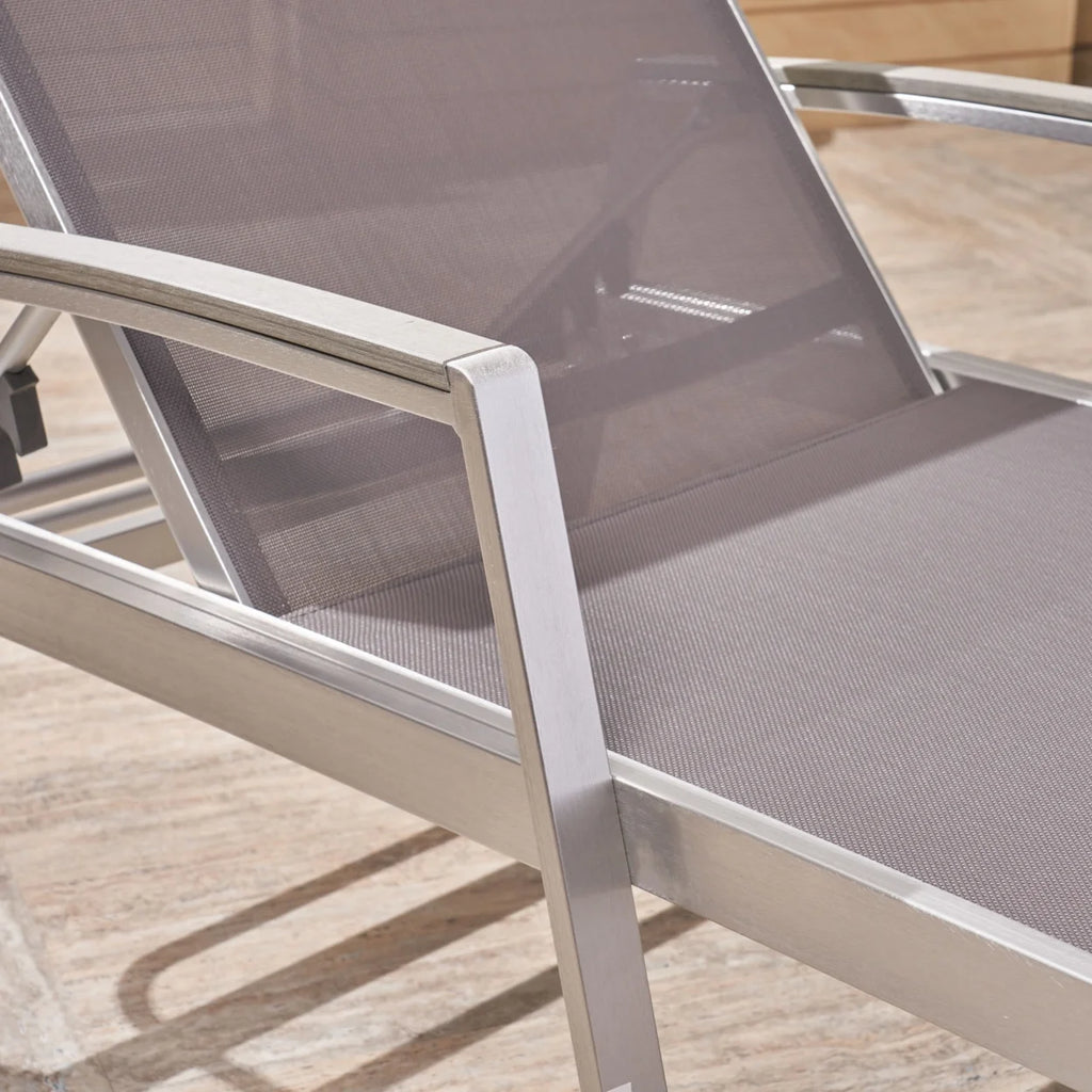Adjustable Aluminum Chaise Lounges, Set of 2, Gray Mesh O1457