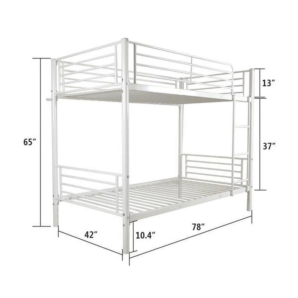 Twin Over Full Bunk Bed with Ladder and Guardrail White N9369