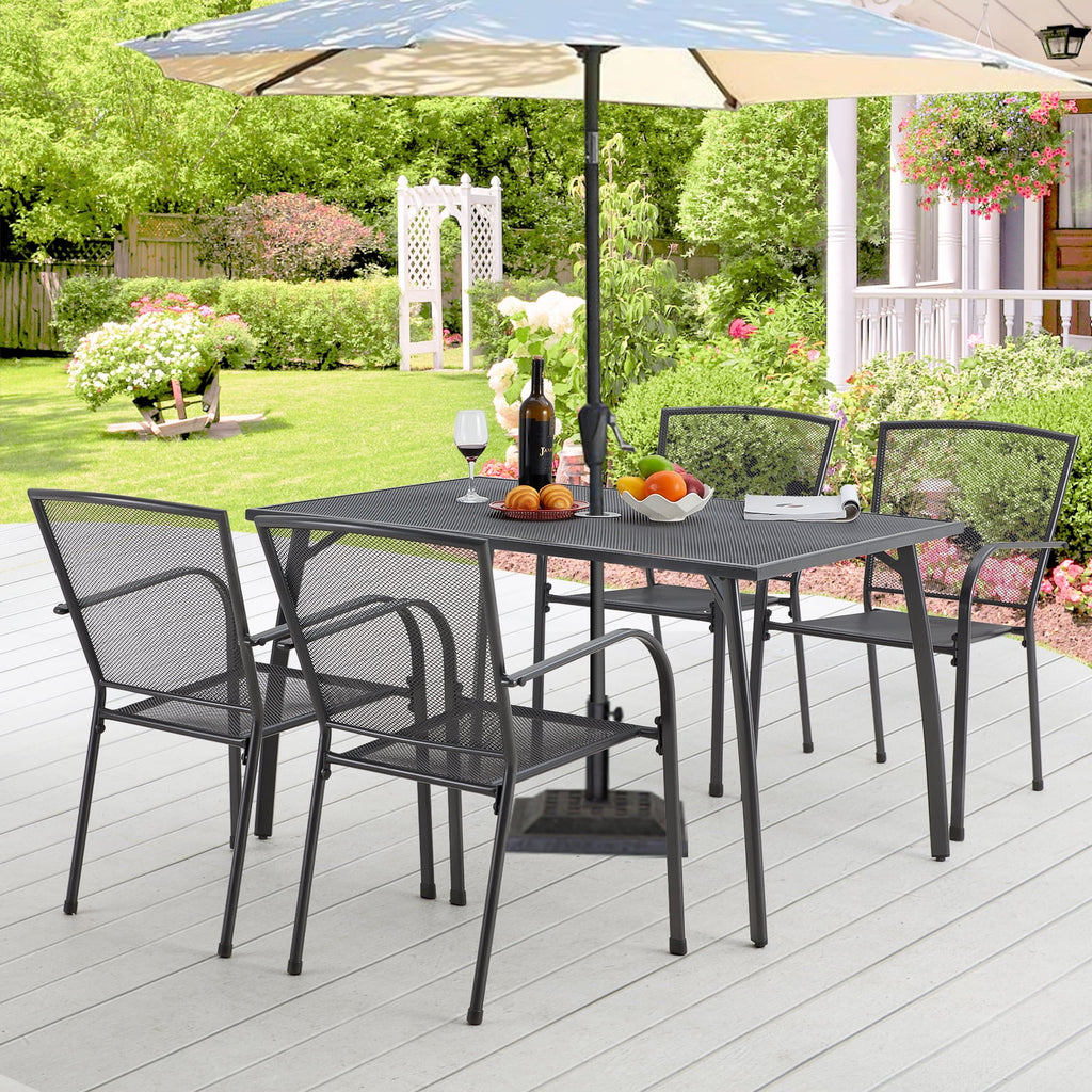 5-Piece Metal Patio Dining Set with 4 Stackable Chairs E2373