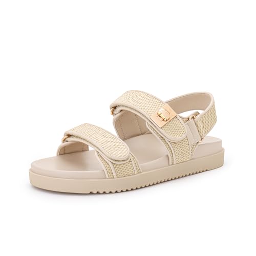 Women's Adjustable Double Strap Slip on Leather Footbed Flat Sandals H821