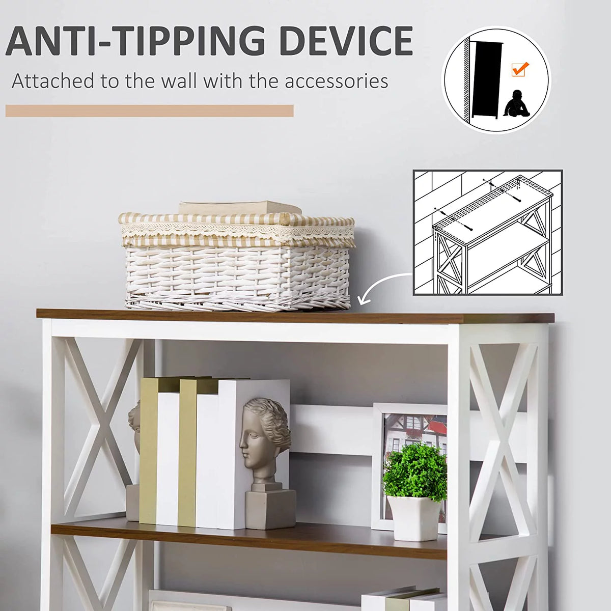 4-Tier White Shelving Bookcase with Drawer P91004