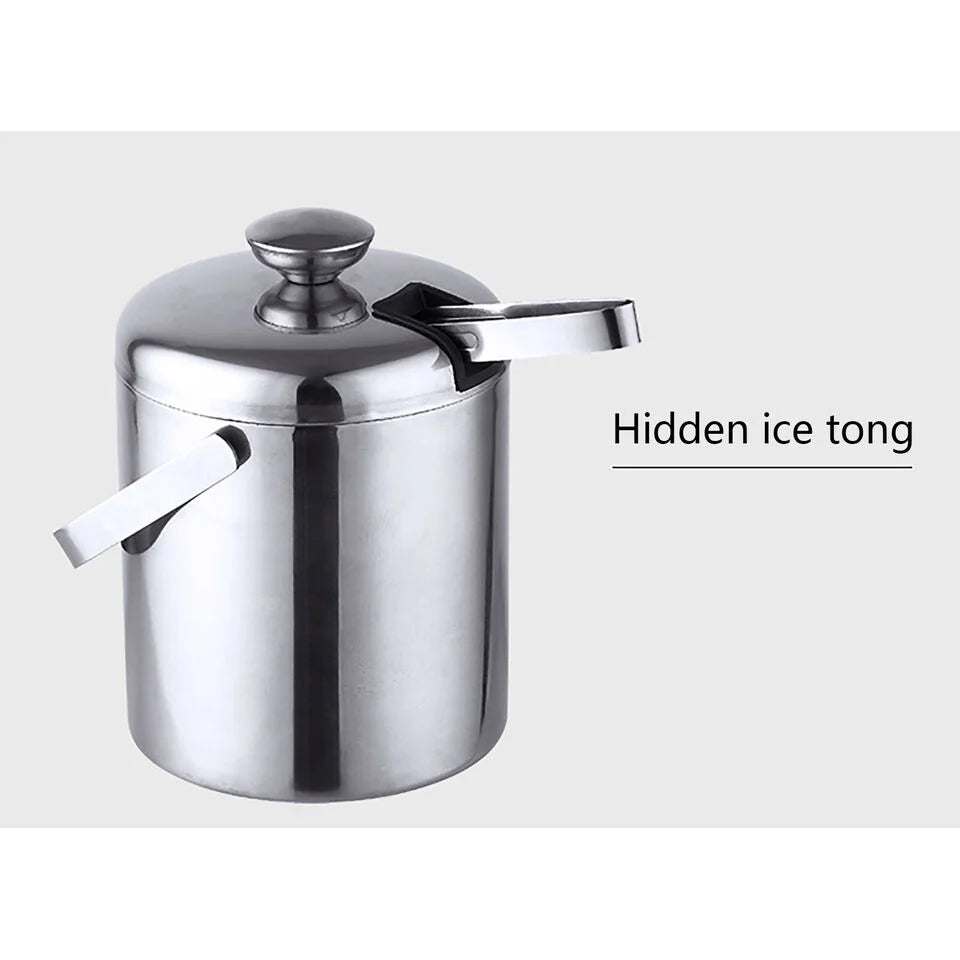 Stainless Steel Insulated Ice Bucket 1.3L with Lid Strainer and Ice Tong M17769