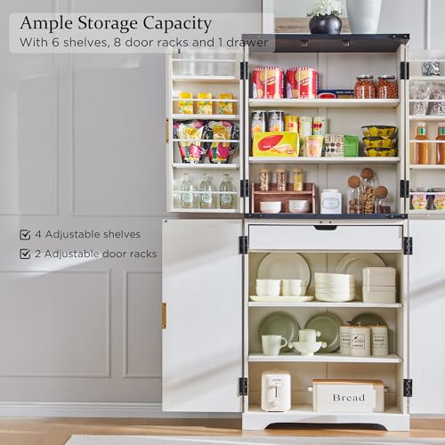 Natural Oak 72" Tall Wood Pantry Cabinet with 4 Doors U360