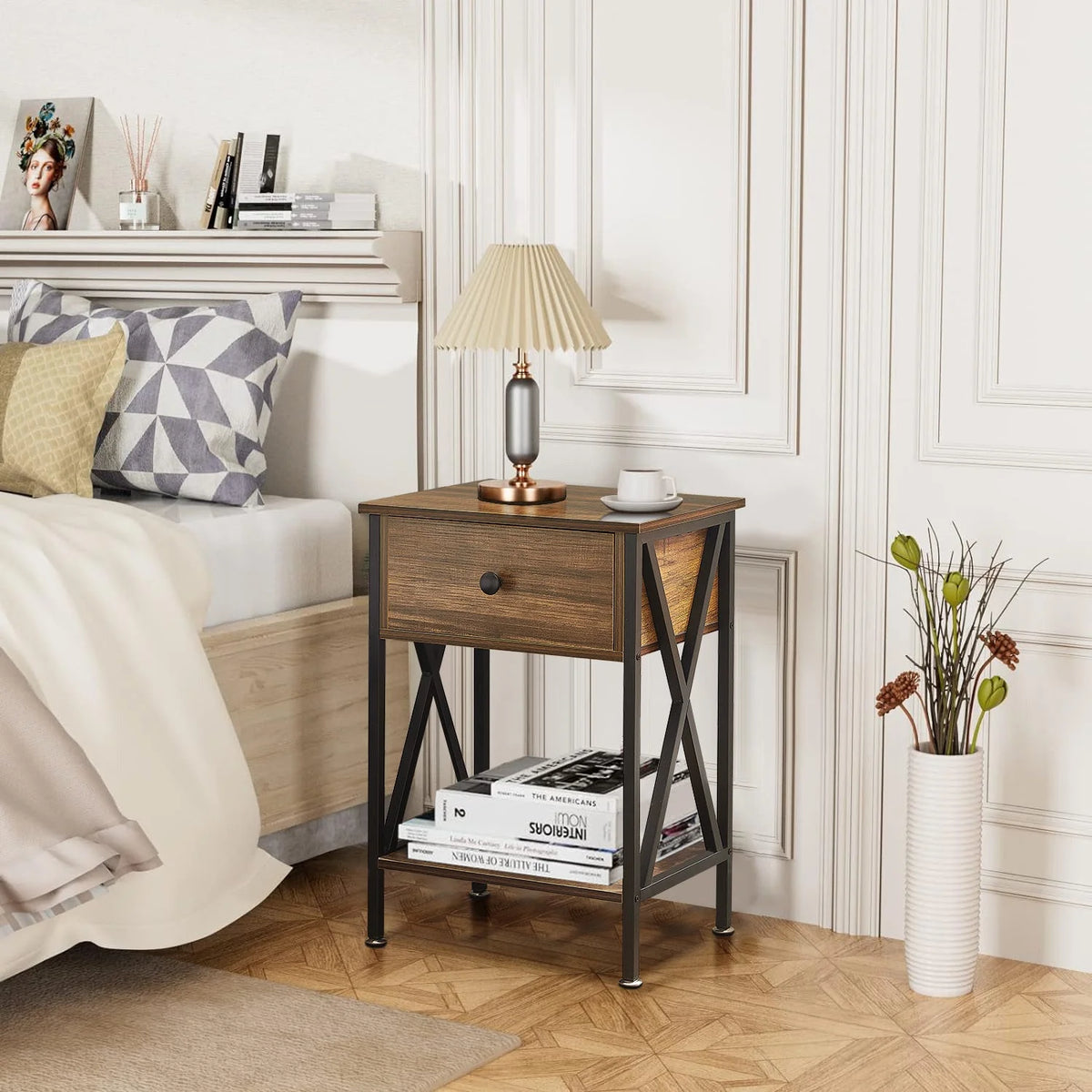 Brown Nightstand with Drawer and Storage Shelf H931983