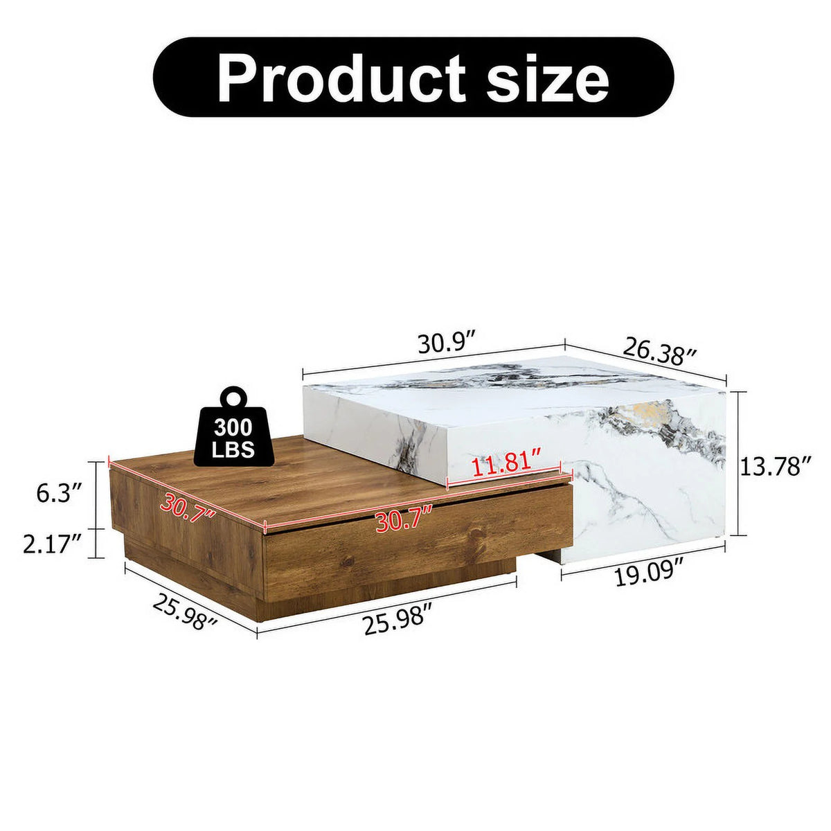 Modern Coffee Table with 2 Drawers White Finish P315