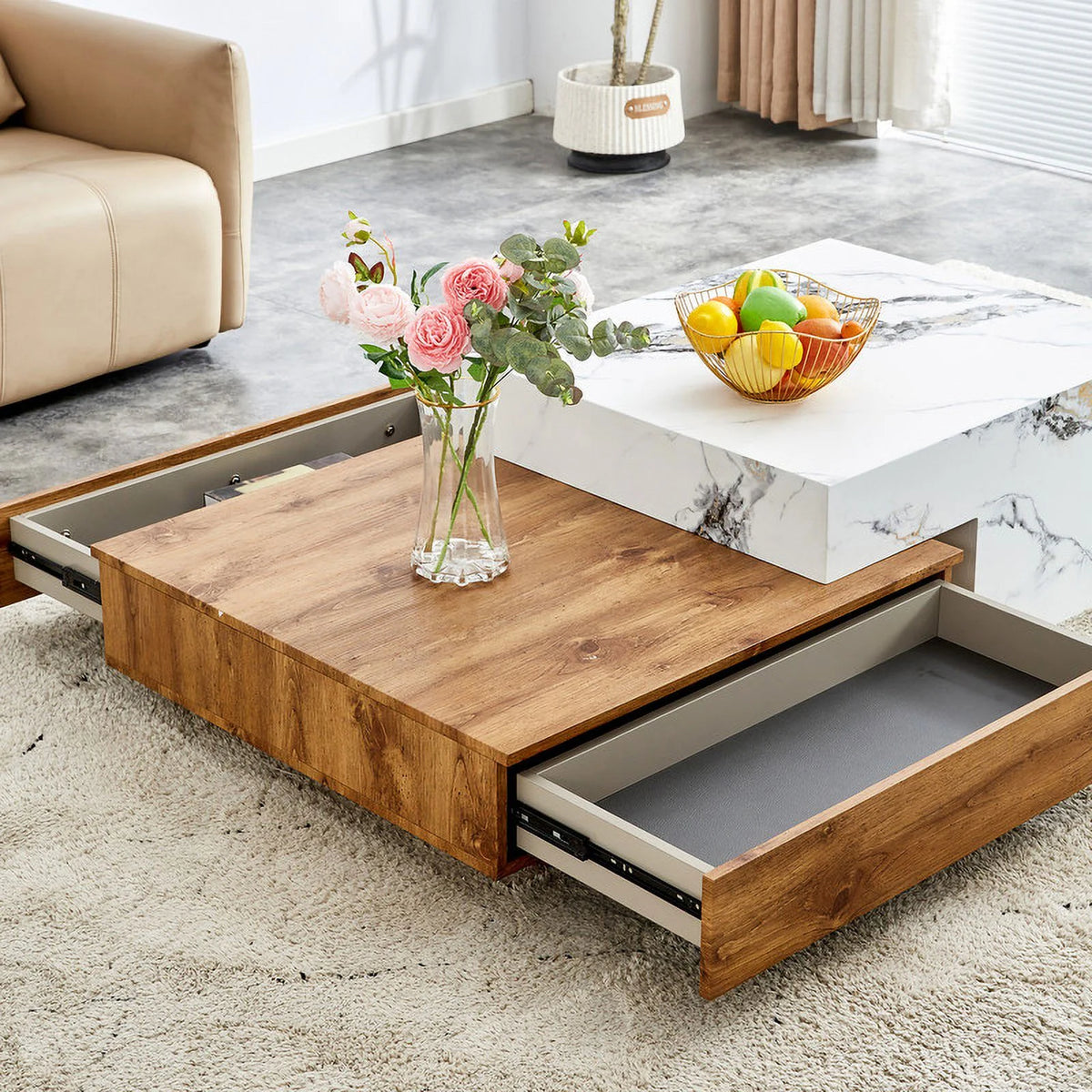 Modern Coffee Table with 2 Drawers White Finish P315