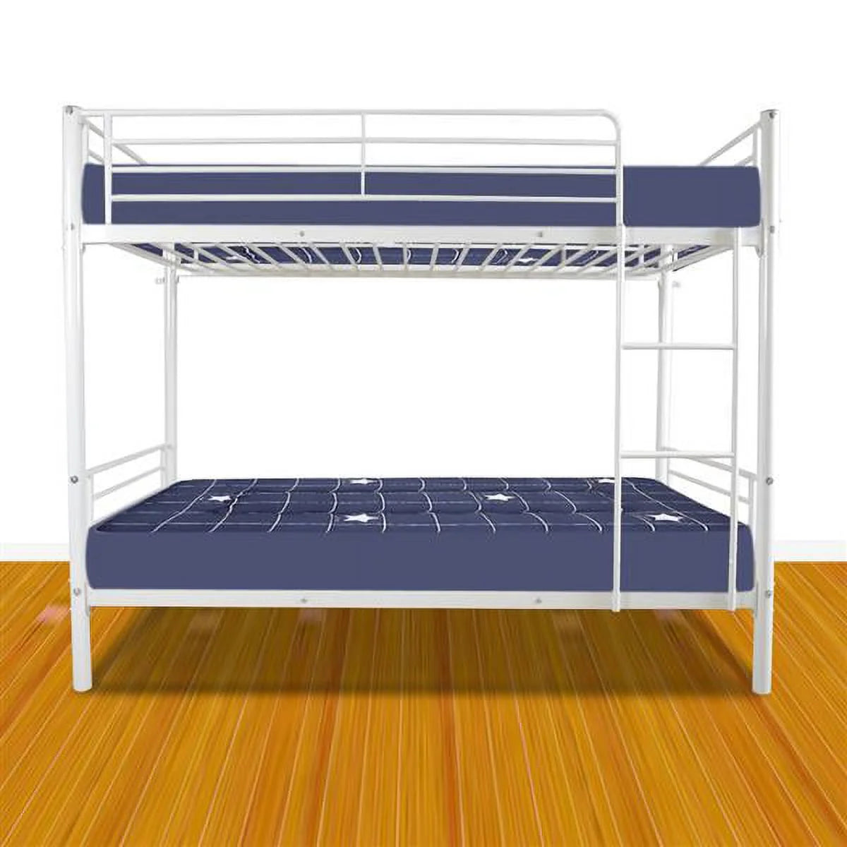 Twin Over Full Bunk Bed with Ladder and Guardrail White N9369