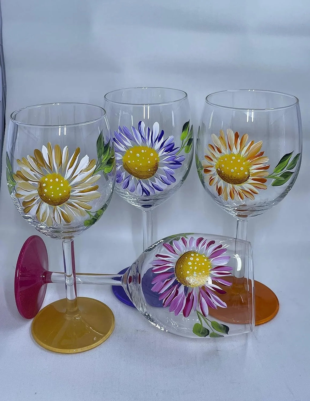 Hand Painted Flower Wine Glasses Q892
