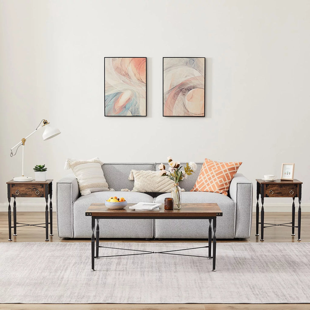 Rectangle Coffee Table with Metal Frame, Rustic Brown N681