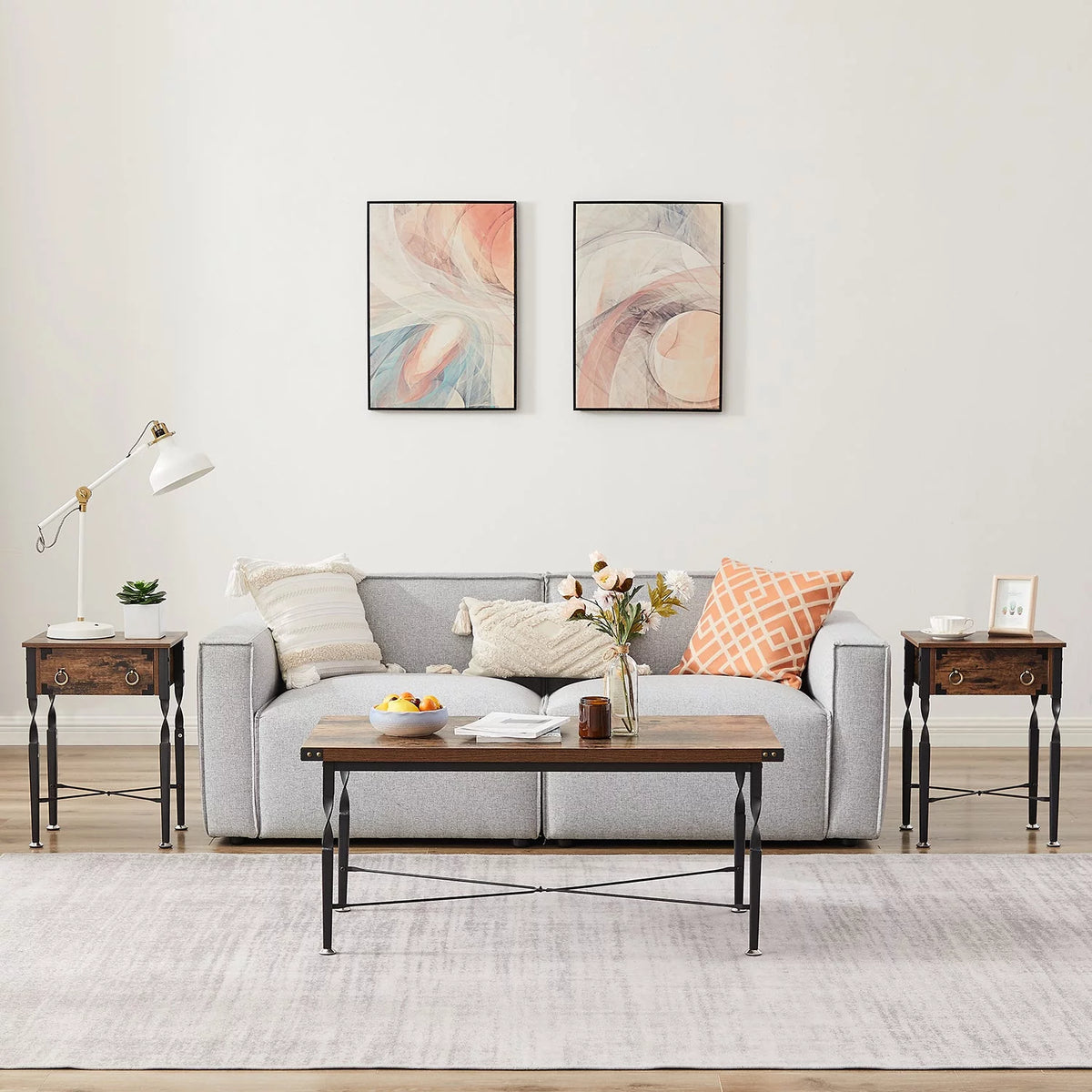 Rectangle Coffee Table with Metal Frame, Rustic Brown N681