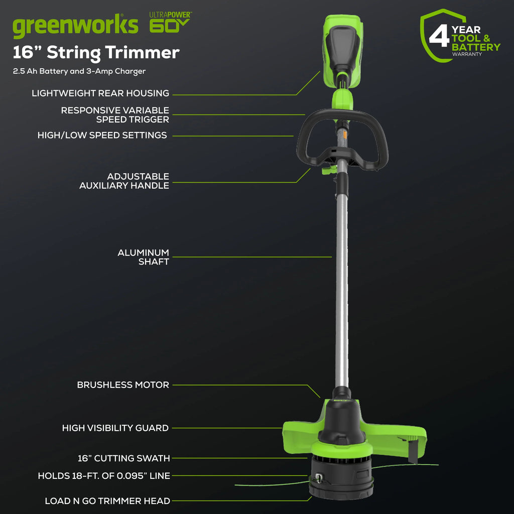 60V 16" Front Mount String Trimmer with 2.5Ah Battery & Charger M1988