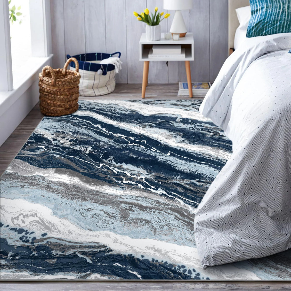 Blue 8x10 Machine Washable Area Rug V6019