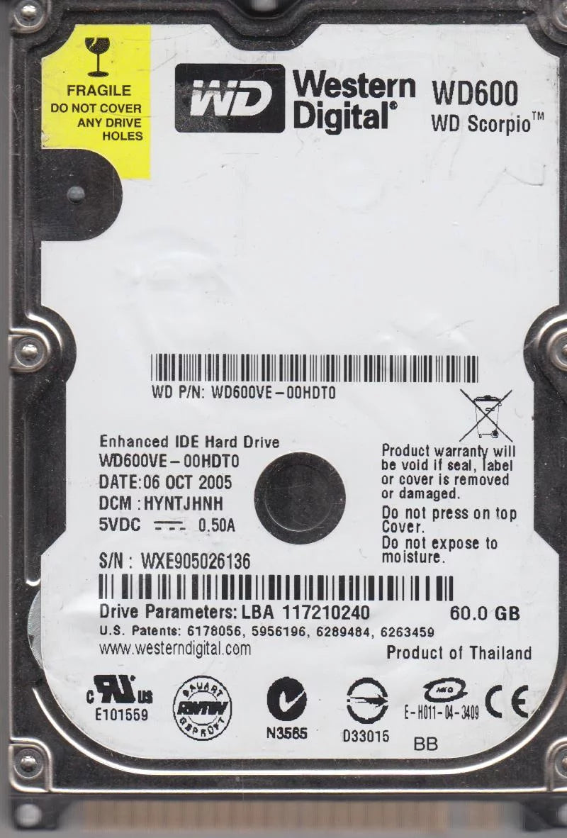 60GB IDE 2.5 Hard Drive Y11595