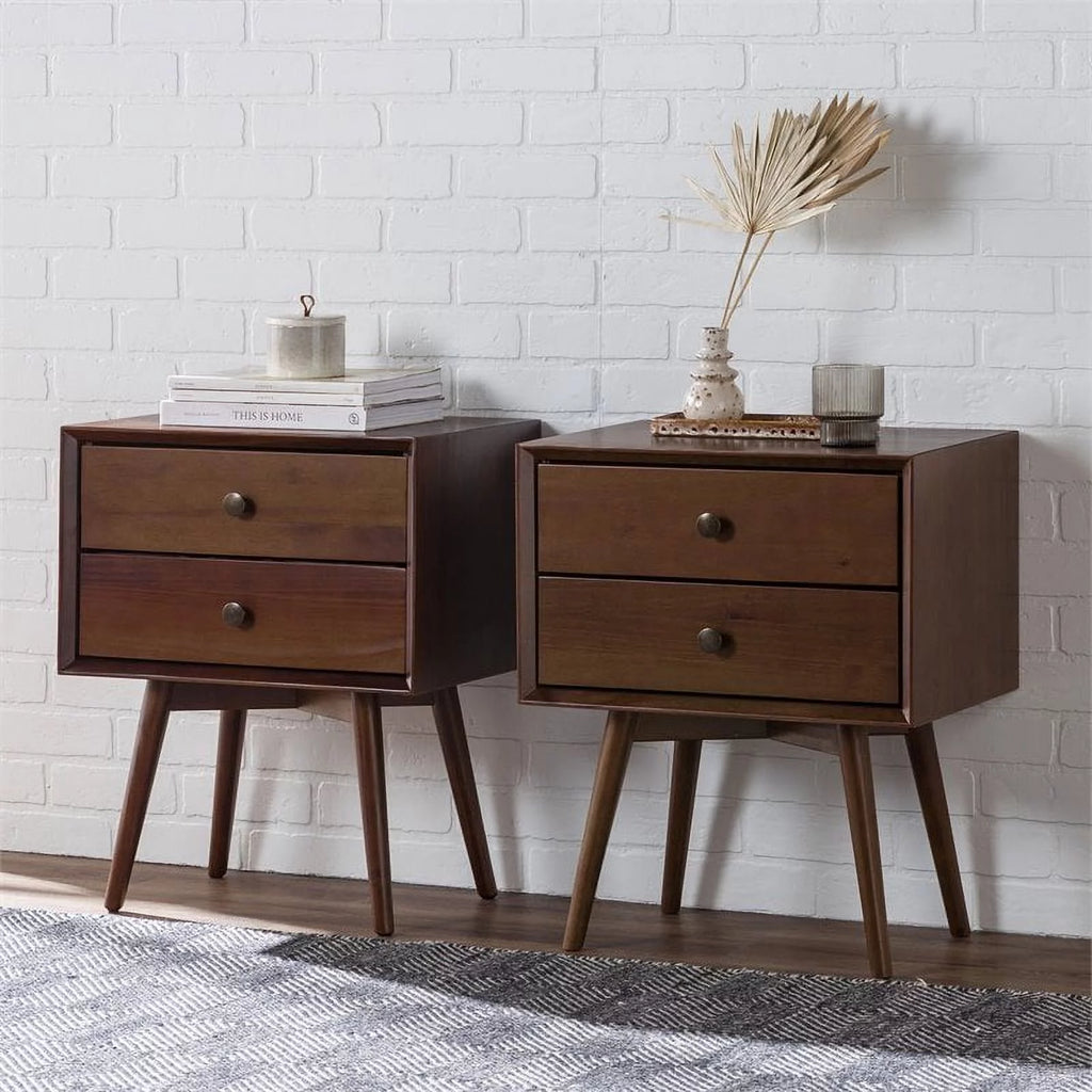 2-Piece Solid Pine Wood Nightstand Set in Walnut U528