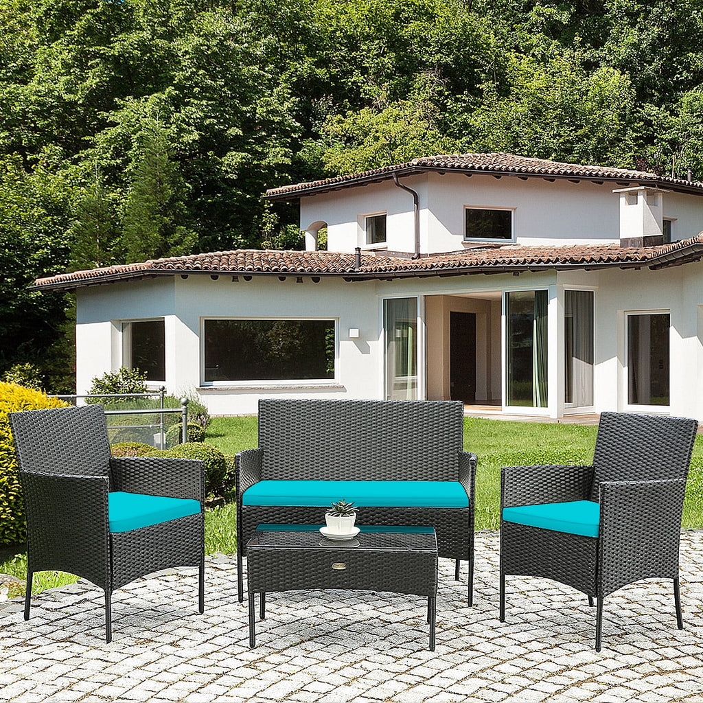 4 Pieces Patio Rattan Furniture Set Cushioned White H710219