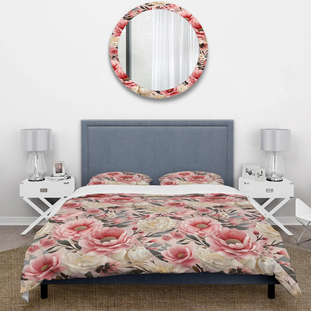 Pink Floral Bedding Set With 1 Sham M791