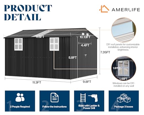 Galvanized Steel Storage Shed with Skylight Panels R2893
