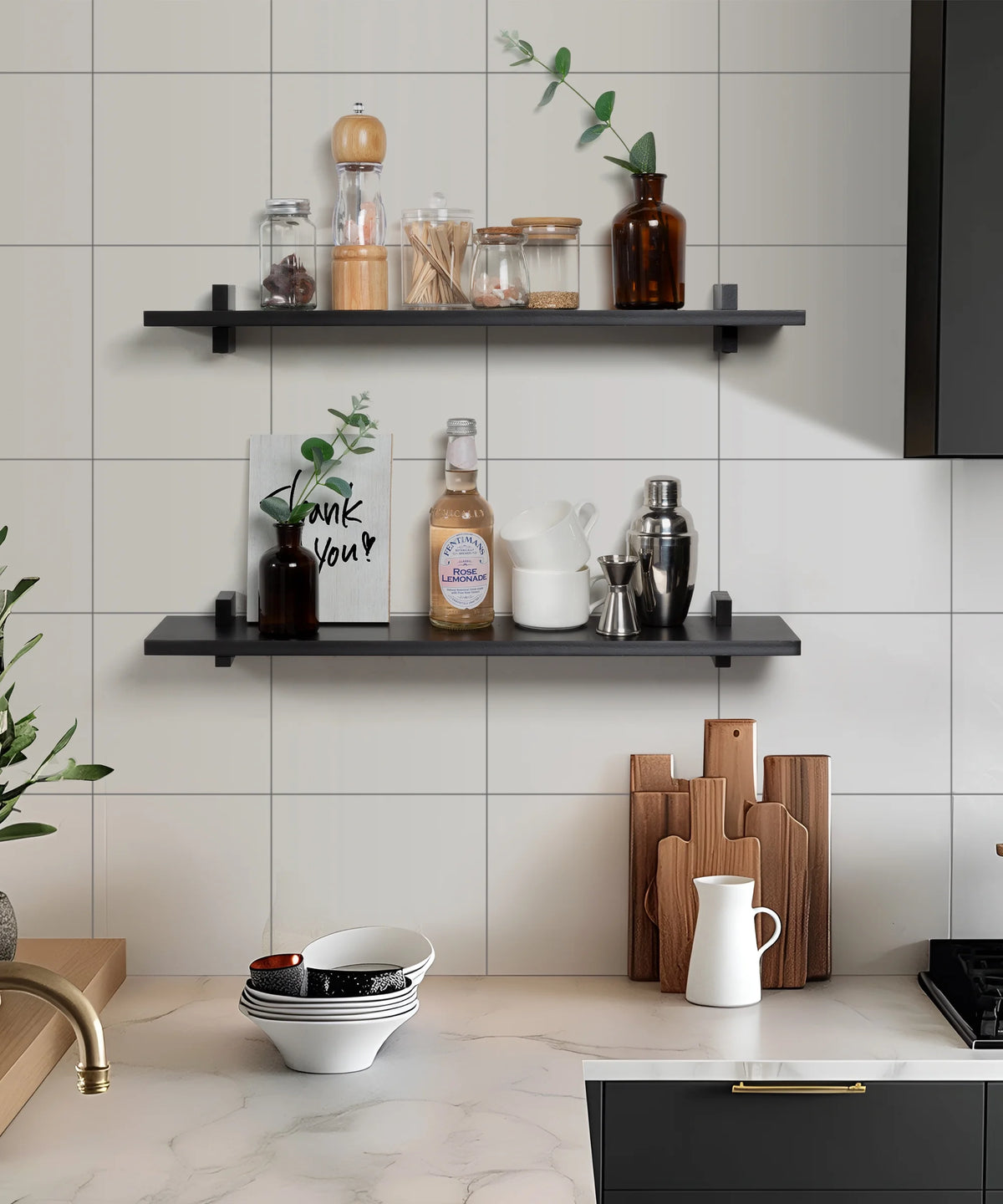 Black 24 Inch Wood Floating Shelves D937932
