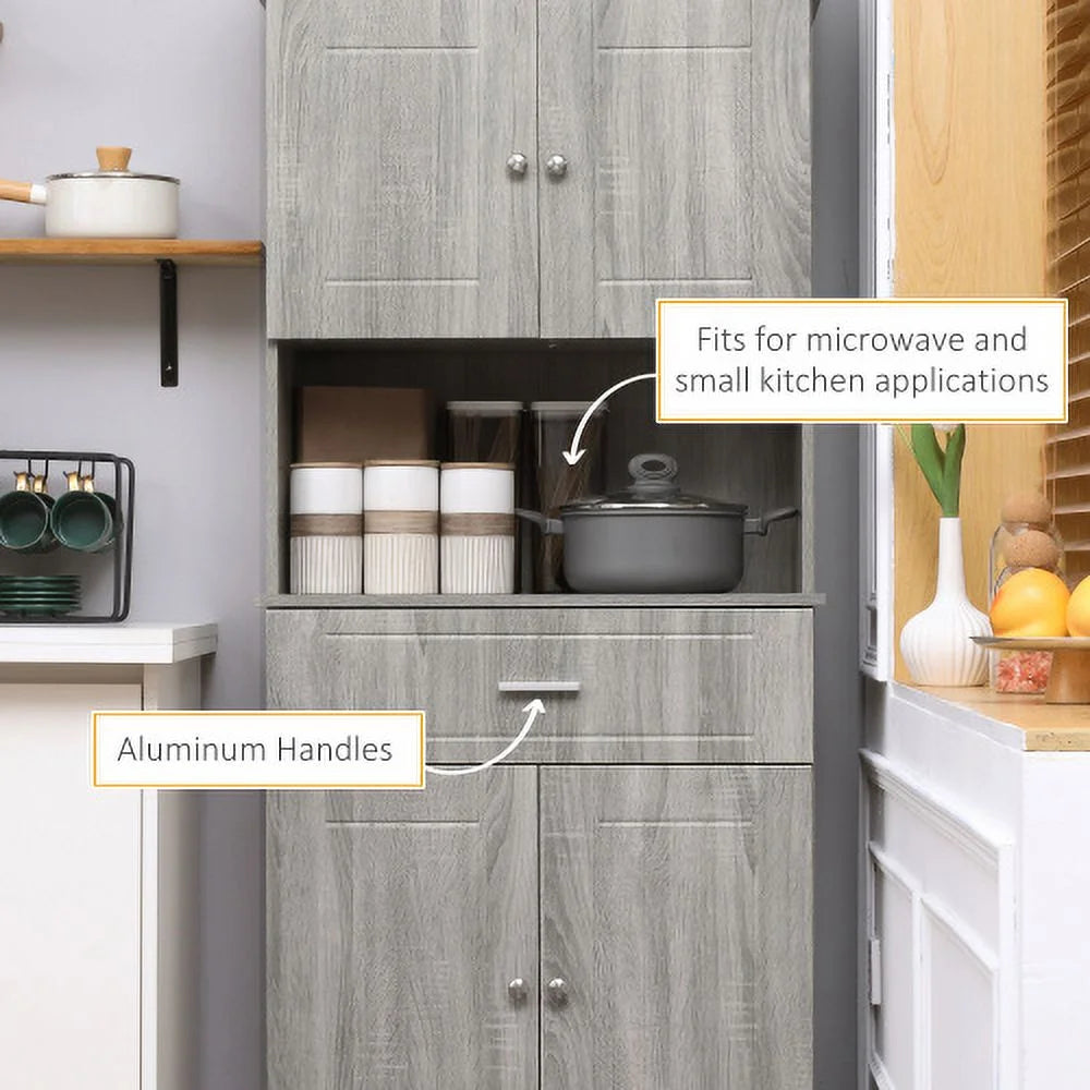 72" Kitchen Buffet with Hutch, Gray Wood Grain Q790
