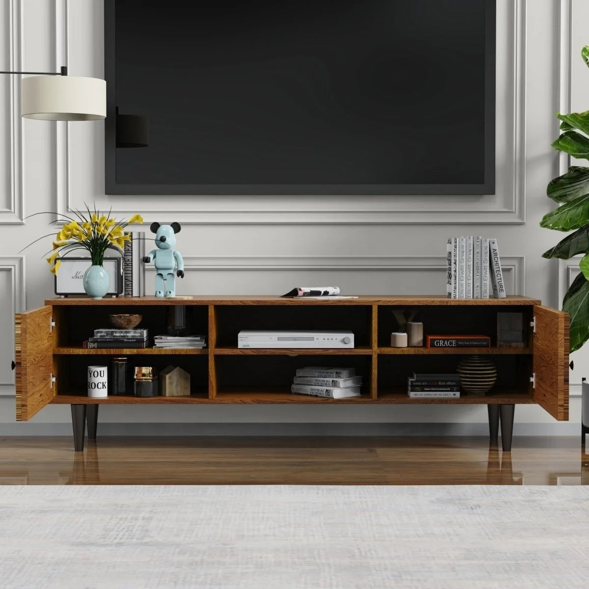 59" Solid Wood Media Console TV Stand Cabinet I973