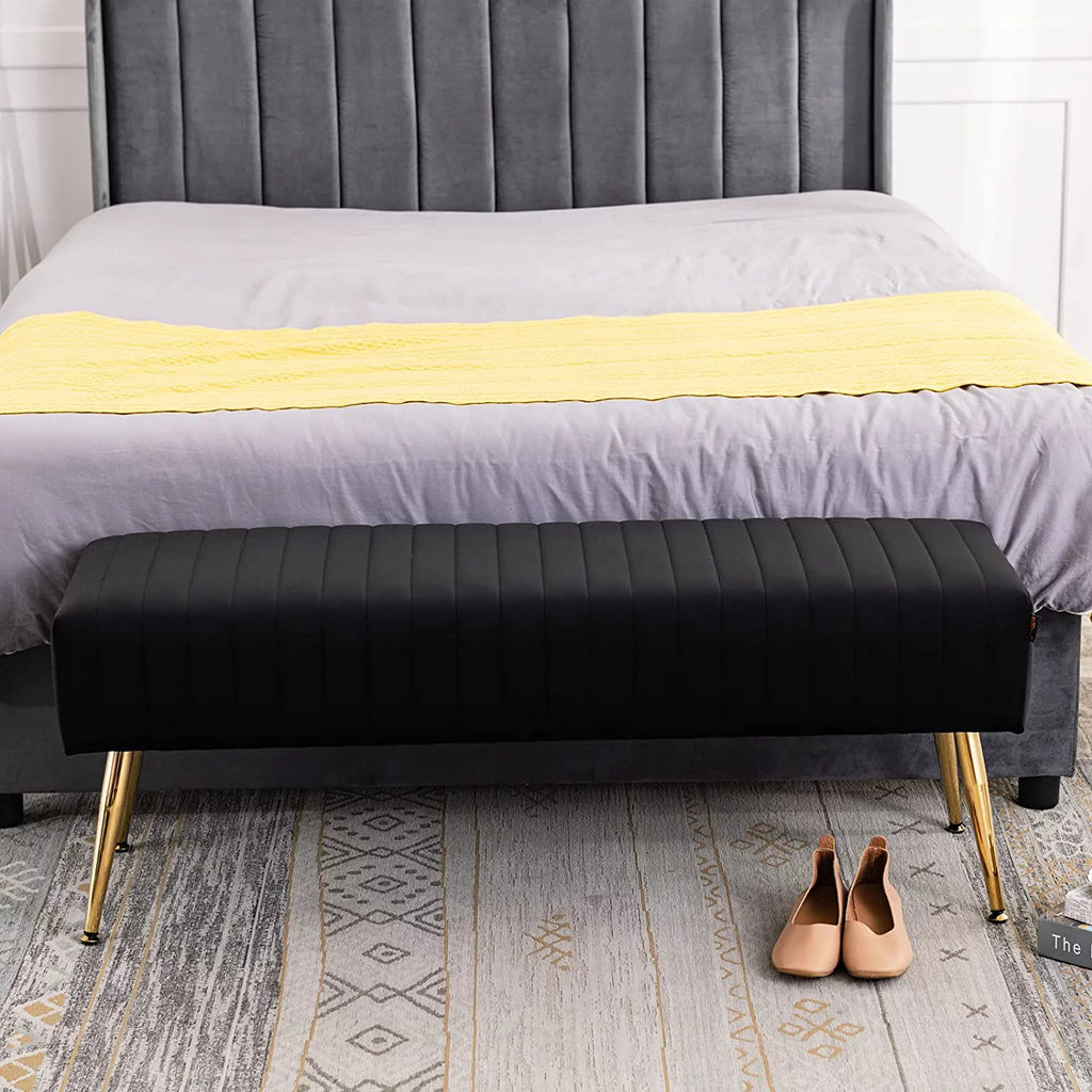 44 Inch Velvet Ottoman Bench with Gold Legs X74398