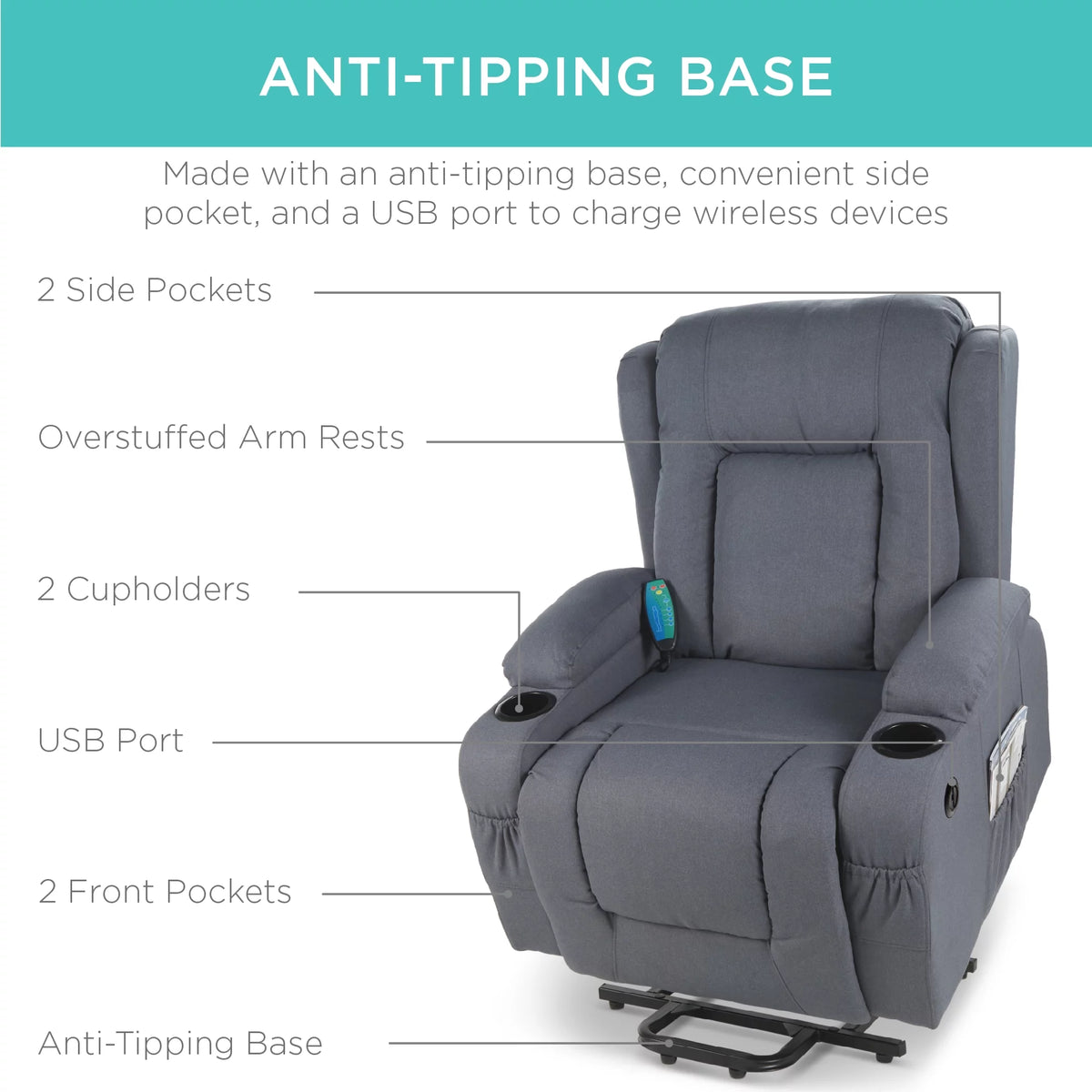 Blue Linen Power Lift Recliner Massage Chair V9858