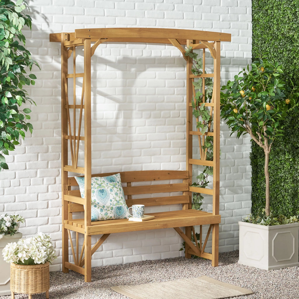 Outdoor Fir Wood Arbor Bench J666451