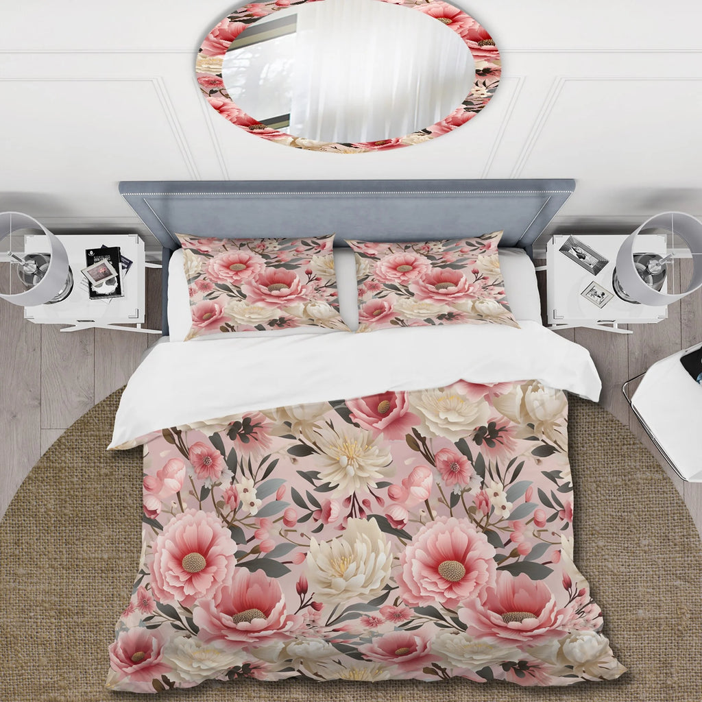 Pink Floral Bedding Set With 1 Sham M791