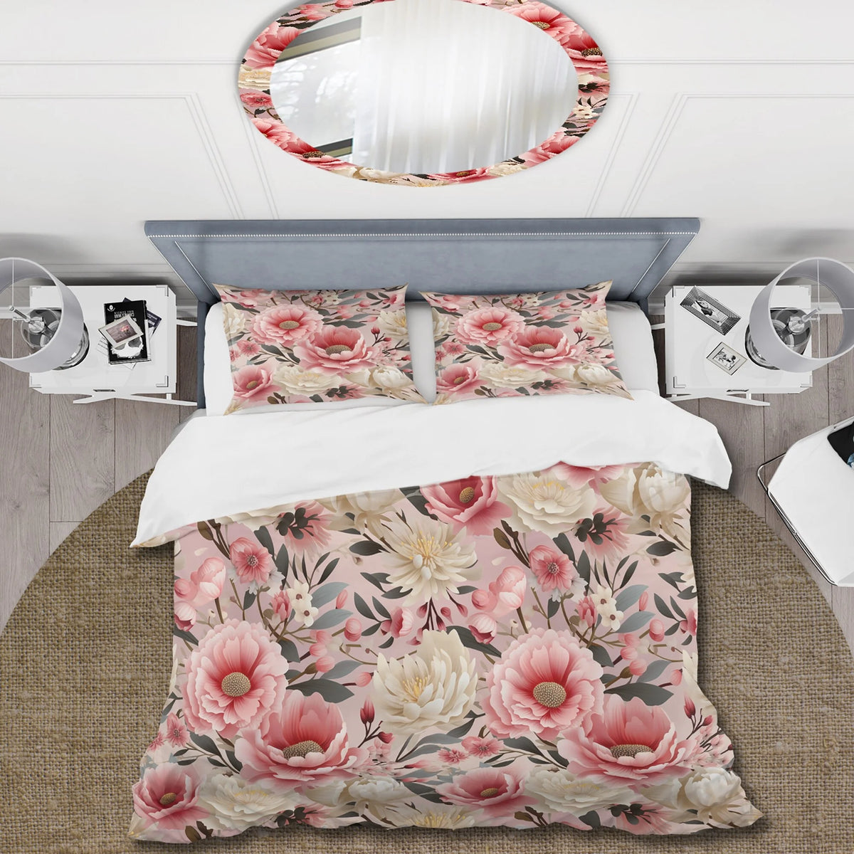 Pink Floral Bedding Set With 1 Sham M791