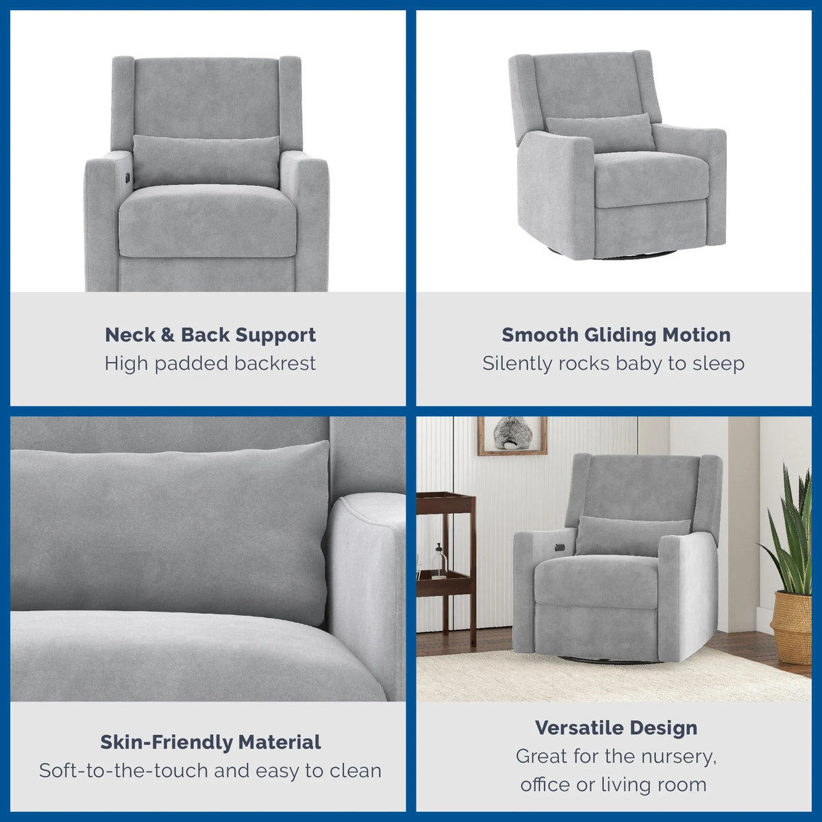 Gray Velvet Swivel Glider Recliner E620716