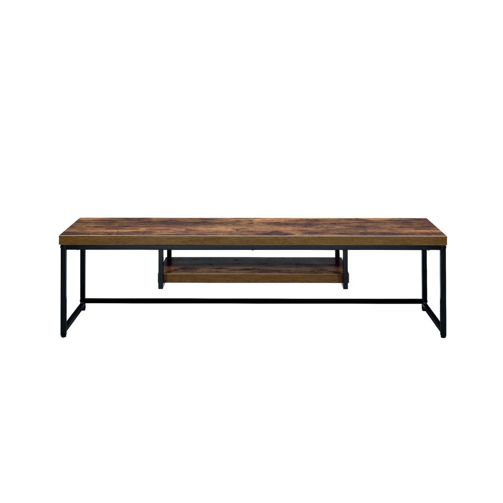 Brown Black Rectangular Wood Metal TV Stand with One Shelf F57123