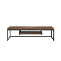 Brown Black Rectangular Wood Metal TV Stand with One Shelf F57123
