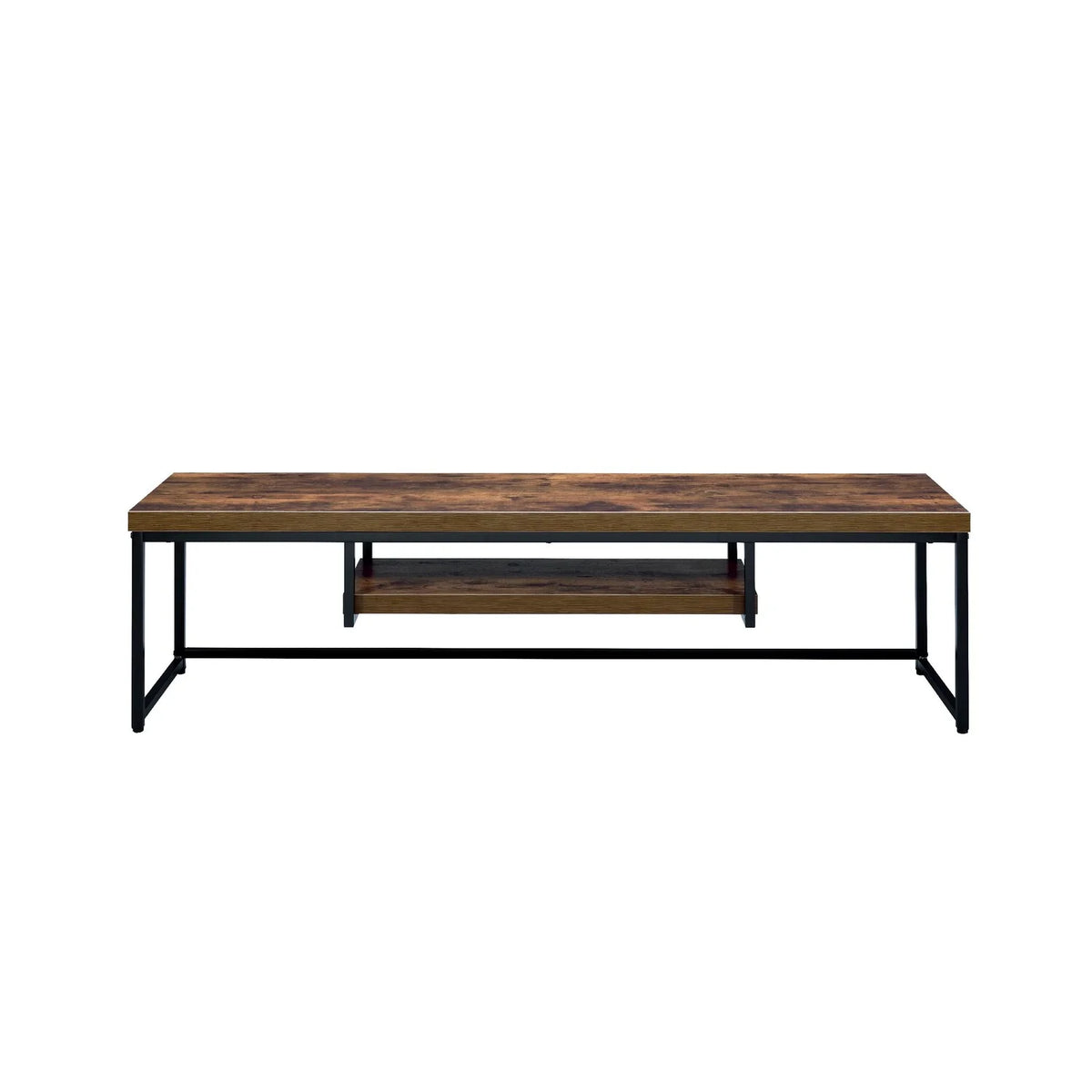 Brown Black Rectangular Wood Metal TV Stand with One Shelf F57123