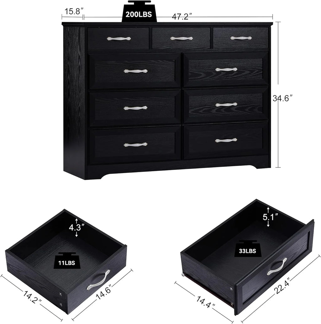 Black 9 Drawer Wood Dresser G6391