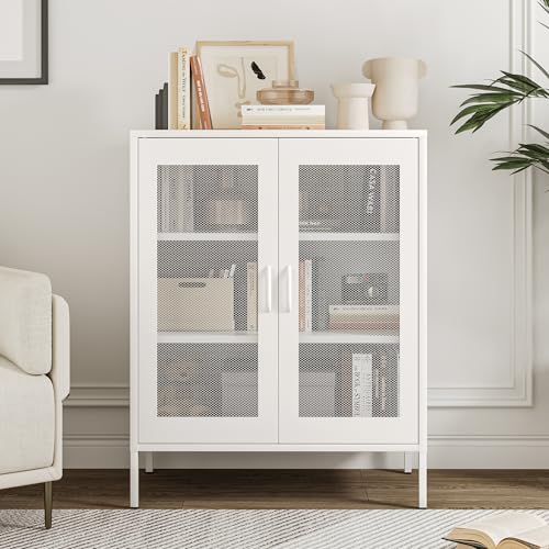 Blue 3 Tier Metal Storage Cabinet with Doors and Shelves M47049